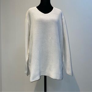 Eileen Fisher White Organic Cotton Waffle Knit Sweater 2X